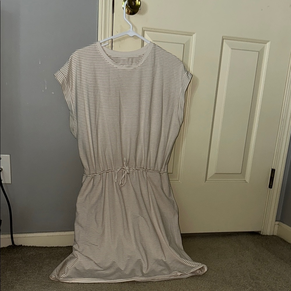 a new day Cream and Gray Striped Midi Dress
